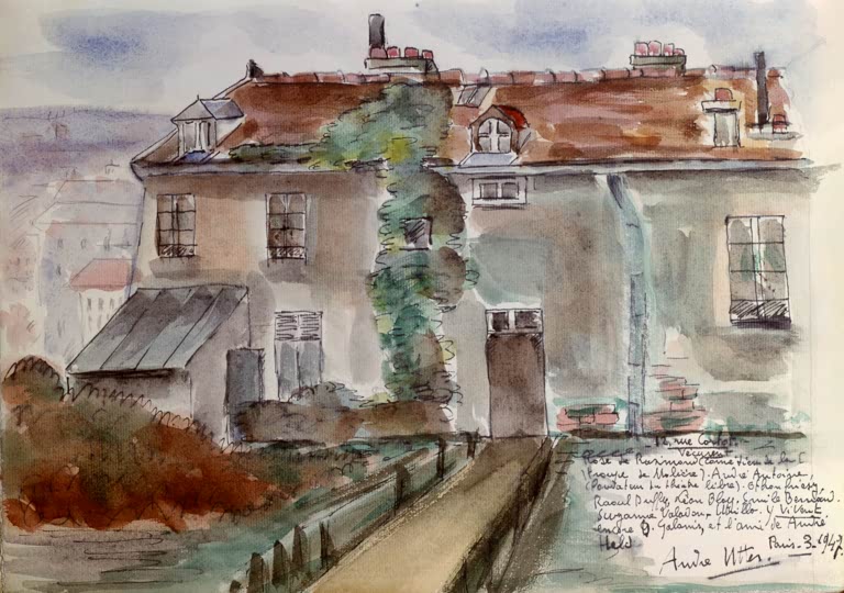 Kunstdruck „12 Rue Cortot“ von André Utter mit Pariser Straßenszene