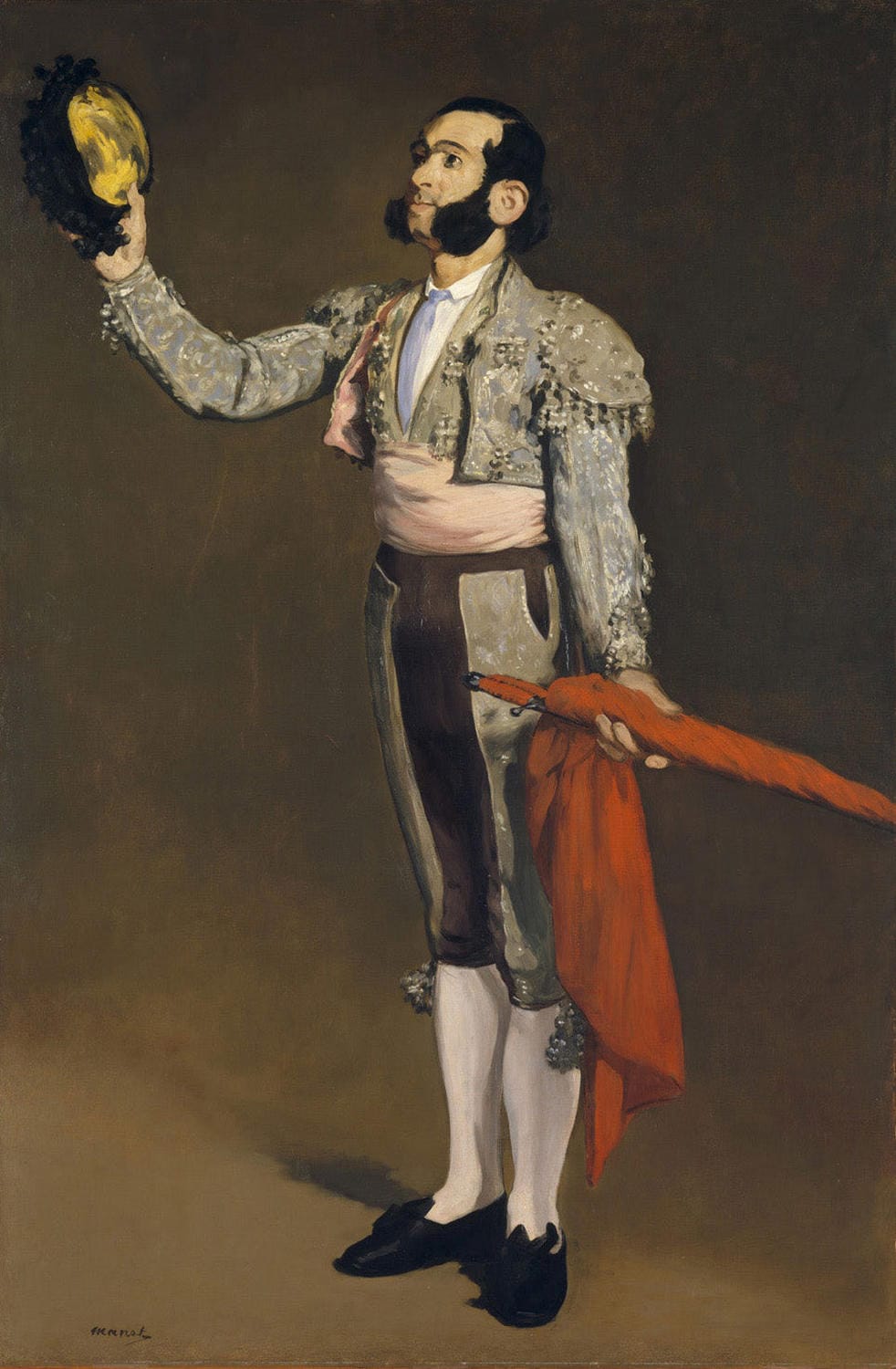 „Ein Matador“ von Édouard Manet zeigt einen imposanten Matador in traditioneller Tracht, der in einem kraftvollen Moment des Stierkampfes eingefangen ist. Mit kräftigen Farben und feinem Spiel von Licht und Schatten vermittelt das Gemälde die Spannung und Eleganz der Szene.