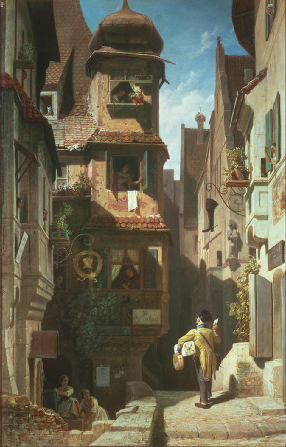 Kunstreproduktion von Der Briefbote im Rosental von Carl Spitzweg.