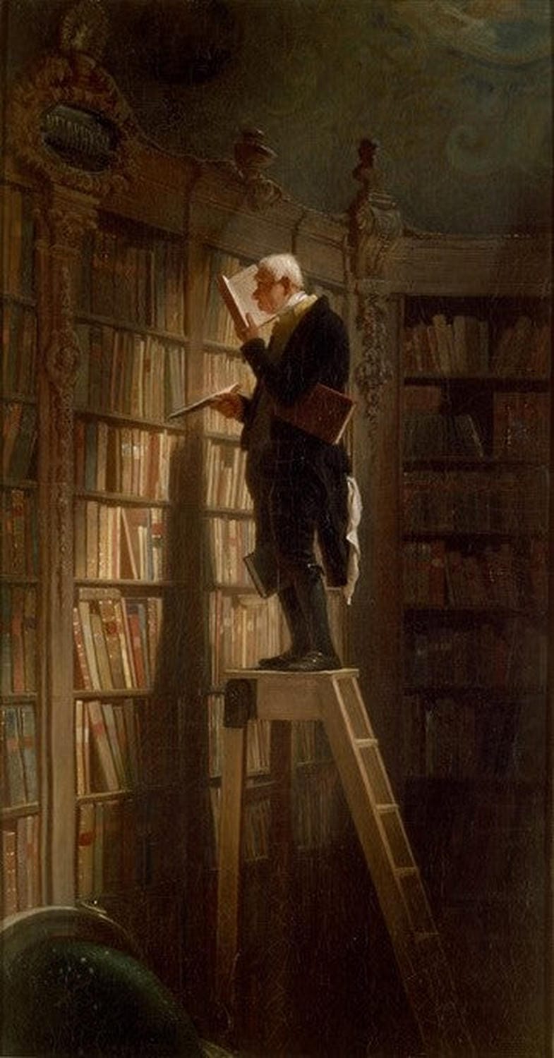Holen Sie sich das ikonische Gemälde "Der Bücherwurm" von Carl Spitzweg als Kunstdruck und bringen Sie ein Stück klassischer Kunst in Ihr Zuhause. Das Meisterwerk zeigt einen alten Mann, vertieft in sein Buch, umgeben von einem Meer aus Literatur. Perfekt für Liebhaber von Kunst und Literatur, bietet dieser hochwertige Kunstdruck eine detailreiche Darstellung der charmanten Welt eines Bücherfreundes. Ideal für Büros, Bibliotheken oder Wohnzimmer, wo er eine gemütliche und intellektuelle Atmosphäre schafft.