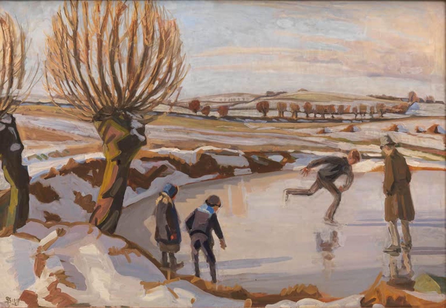 Kunstdruck Der Winter ist da, Landschaft mit Eisbahn von Fritz Syberg