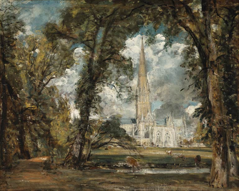 Die Kathedrale von Salisbury in idyllischer Landschaft – Gemälde von John Constable.