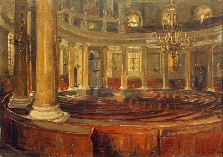 Raumstudie „Paulskirche“ von Ferdinand Brütt, um 1887 – Ölstudie zur Deutschen Nationalversammlung 1848/49, realistische Darstellung des Innenraums der Frankfurter Paulskirche