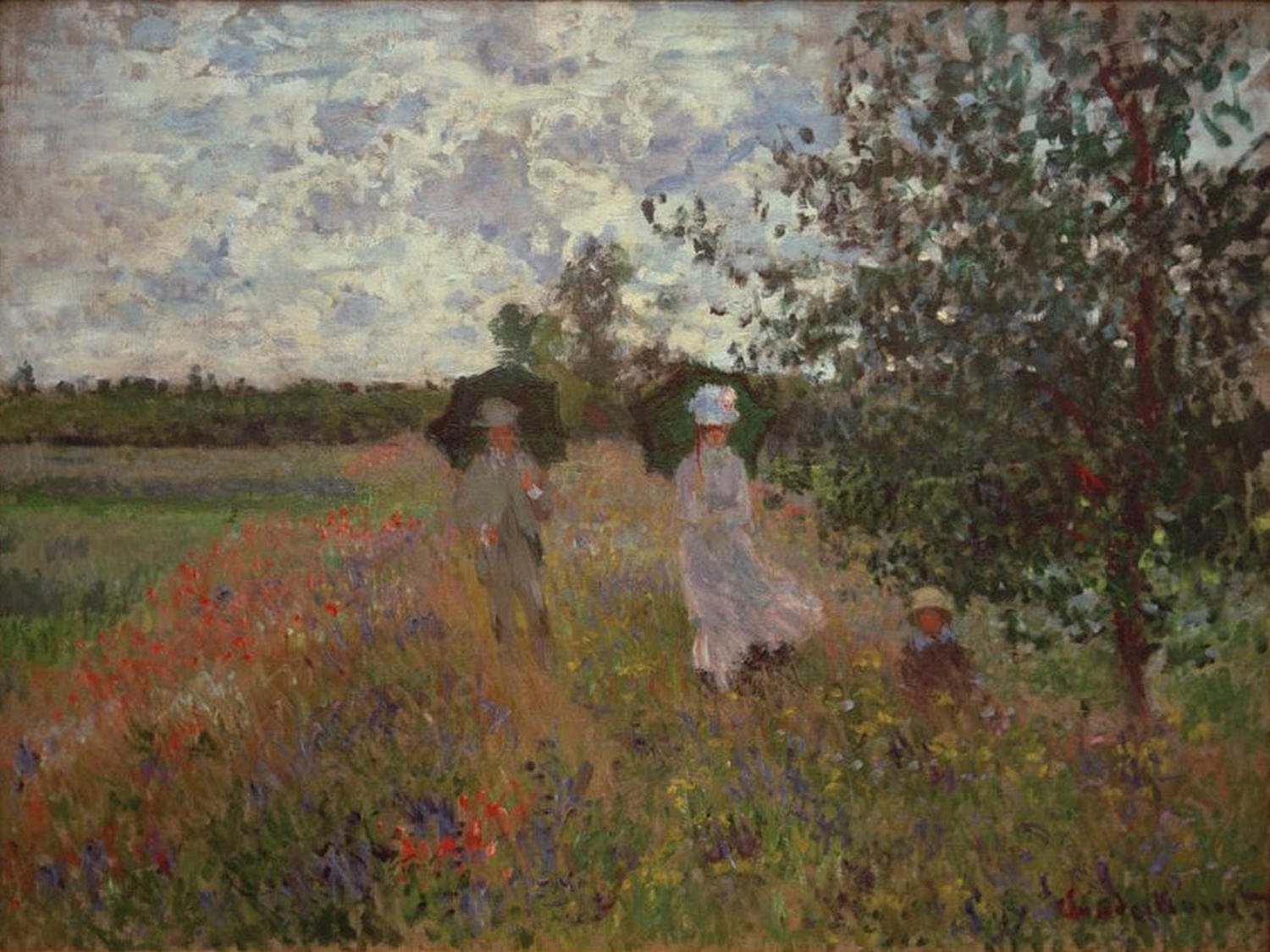 Impressionistische Landschaft mit Frau beim Spaziergang, Gemälde "Spaziergang bei Argenteuil" von Claude Monet.