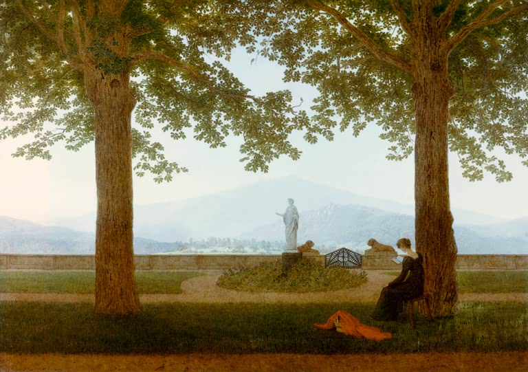 „Gartenterrasse“ von Caspar David Friedrich – romantische Gartenszene mit Pflanzen, Architektur und weiter Landschaft.