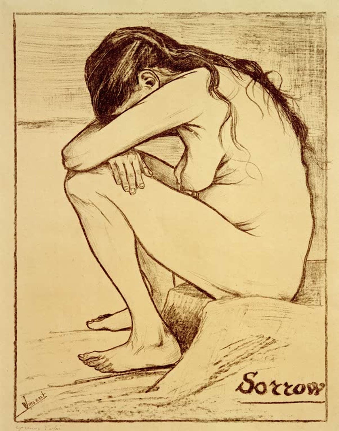 „Sorrow“ von Vincent van Gogh – intensives postimpressionistisches Porträt mit melancholischer Stimmung und ausdrucksstarken Pinselstrichen.