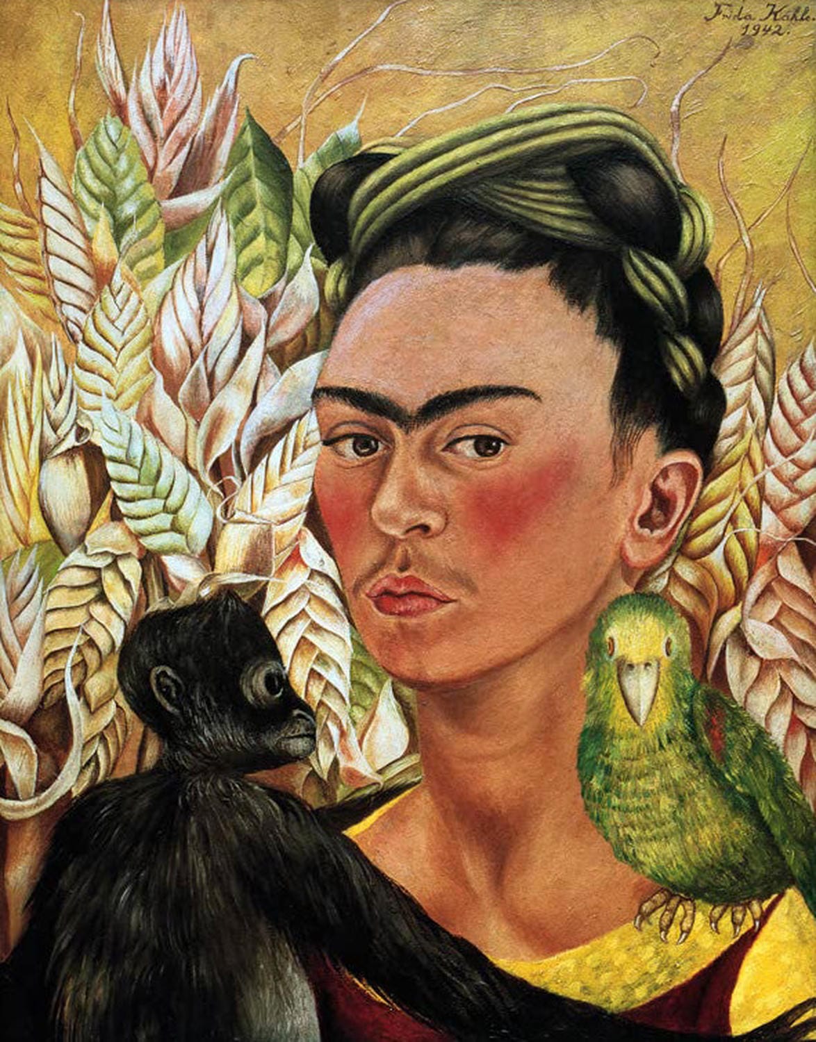 Selbstporträt mit Affe und Papagei von Frida Kahlo als Kunstdruck
