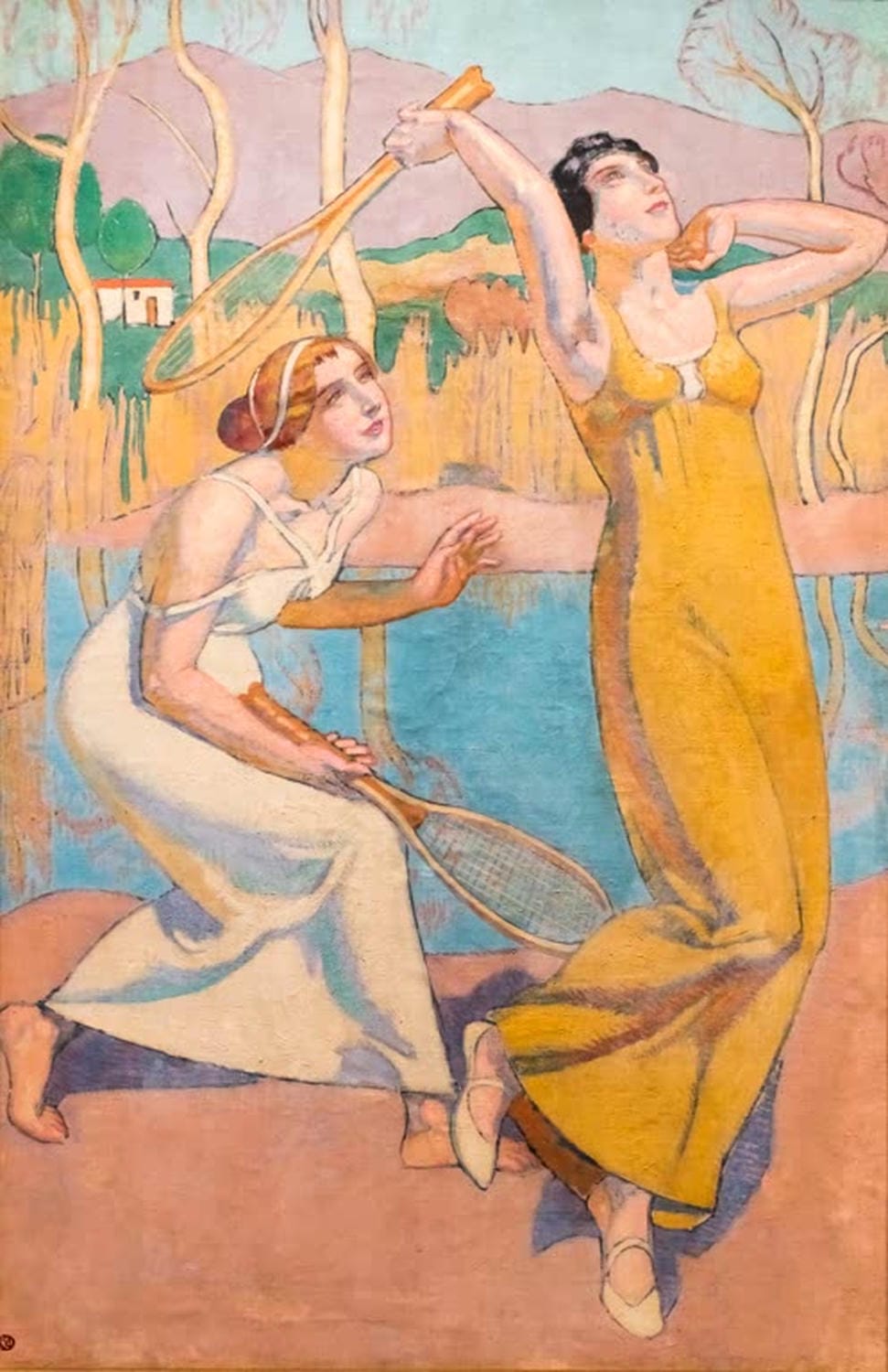 Gemälde "Tennis II" von Maurice Denis mit Tennisszene im Garten, beobachtet von elegant gekleideten Personen.