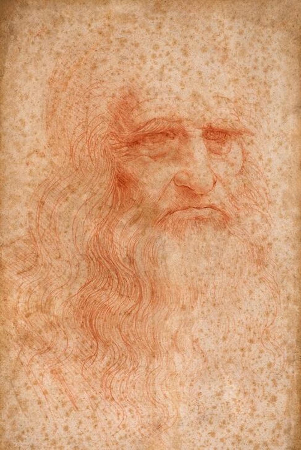 Leonardo da Vinci „Selbstbildnis“ – detaillierte Zeichnung des Künstlers mit markantem Gesicht und langem Bart.