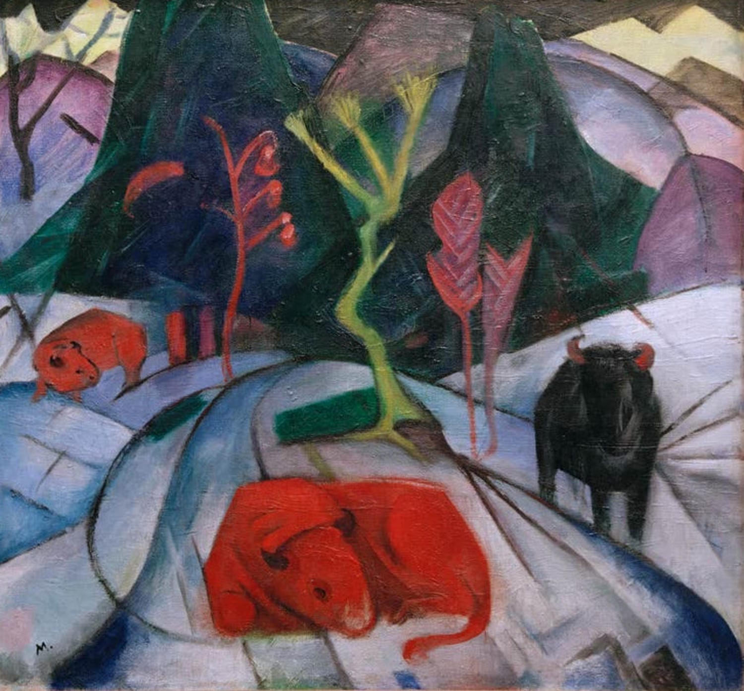 Kunstdruck „Bison im Winter“ von Franz Marc – expressionistisches Winter-Tierporträt eines Bisons als hochwertiger Kunstdruck, auf Leinwand oder Poster, optional gerahmt, handgefertigt in Deutschland.