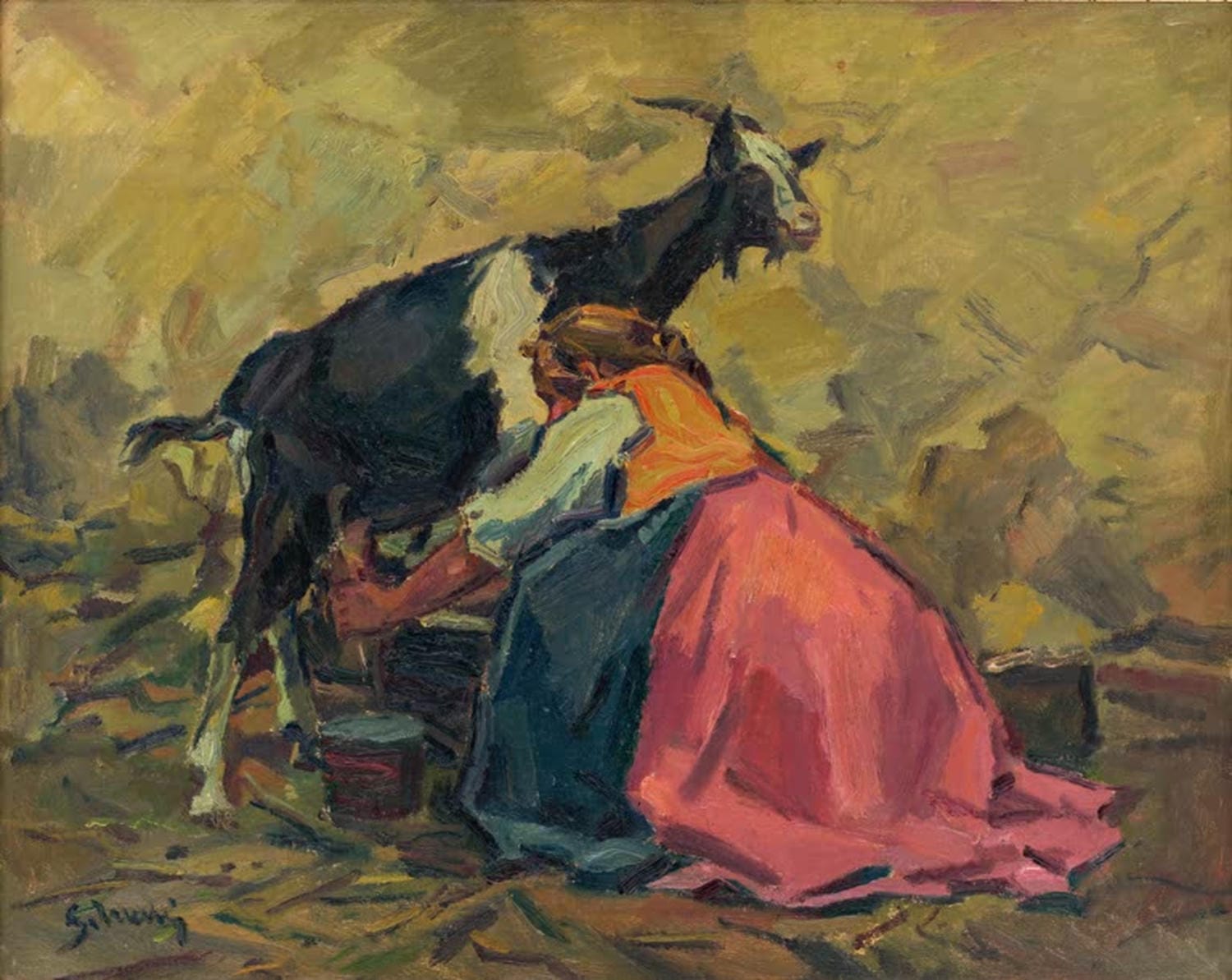 Kunstdruck Melken von Gustav Mally