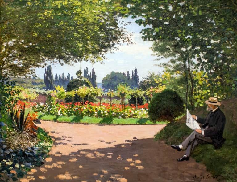 Adolphe Monet beim Lesen im Garten | Claude Monet