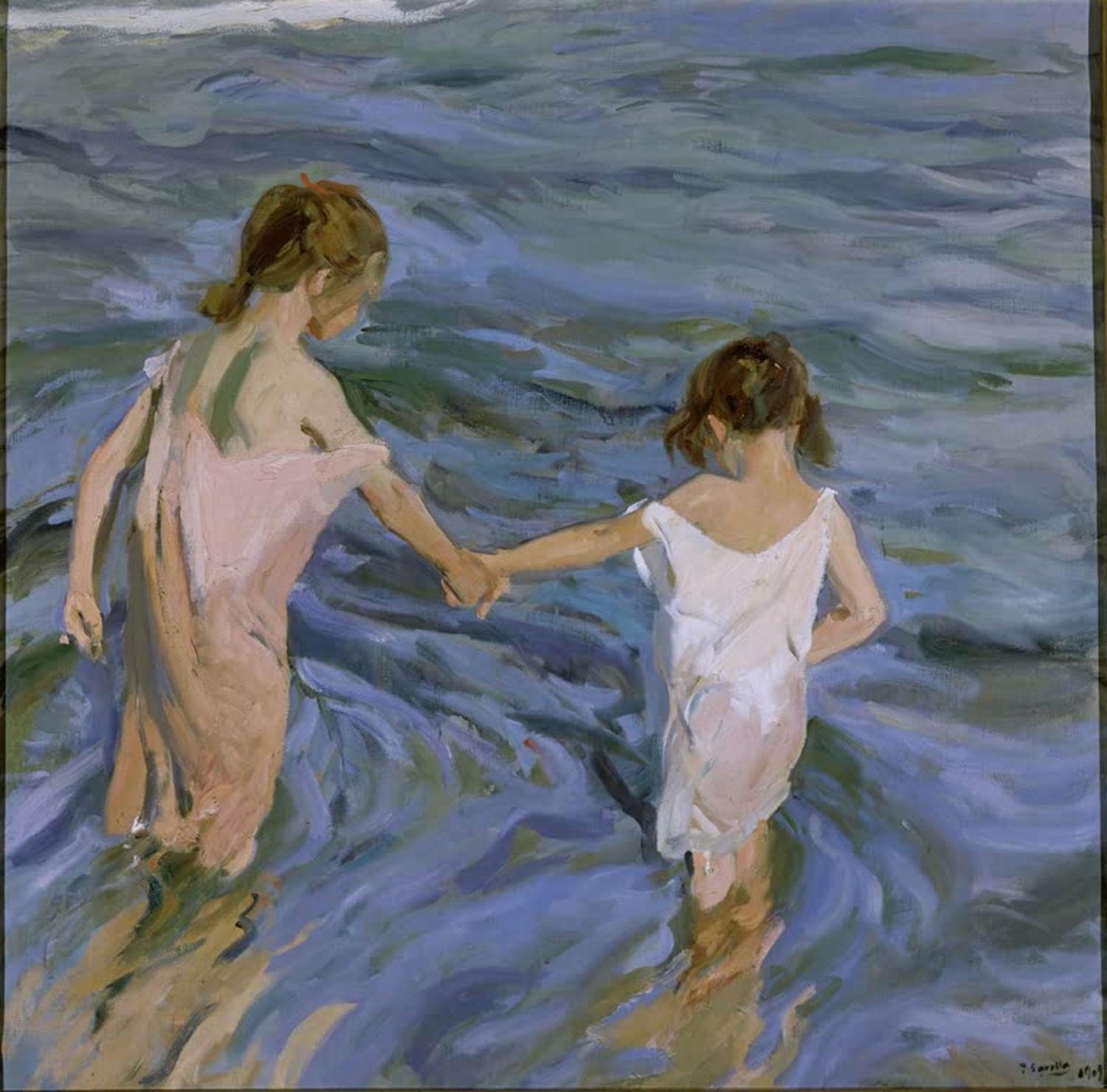 Joaquin Sorolla Gemälde „Kinder am Meer“ – sonnendurchflutete Strandlandschaft mit spielenden Kindern und lebendigen Farben.