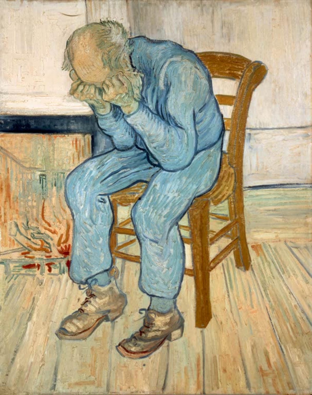 Alter Mann in Trauer (An der Schwelle zur Ewigkeit) von Vincent van Gogh – eindrucksvolles Porträt eines älteren Mannes, als hochwertiger Kunstdruck auf Poster oder Leinwand erhältlich.