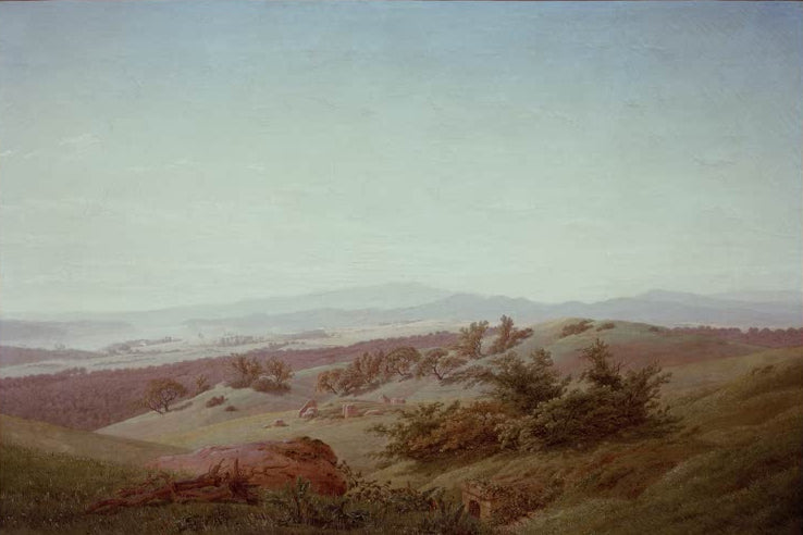 „Landschaft mit See“ von Caspar David Friedrich – romantische Landschaft mit ruhigem See, weitem Horizont und natürlicher Umgebung.