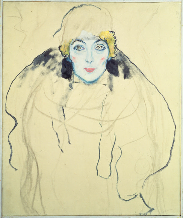 Kunstreproduktion „Frauenkopf“ von Gustav Klimt – zarte Porträtzeichnung mit weichen Linien und stiller Ausstrahlung.