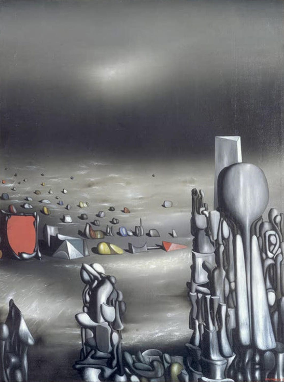 "Reste, el le faut" von Yves Tanguy – surreales Gemälde mit organischen Formen und weitem Horizont.