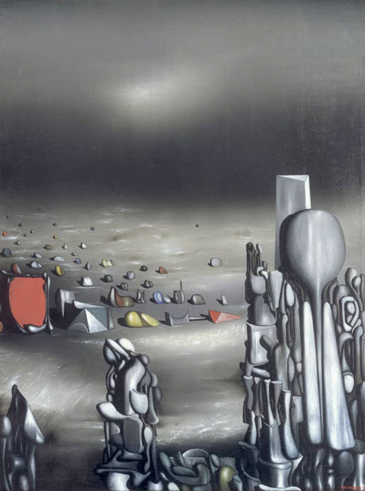 "Reste, el le faut" von Yves Tanguy – surreales Gemälde mit organischen Formen und weitem Horizont.