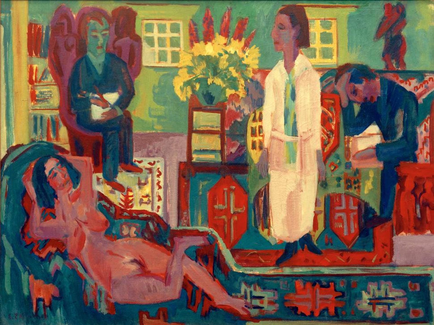 Expressionistisches Gemälde Moderne Bohème von Ernst Ludwig Kirchner mit lebhaften Farben, urbaner Szene und dynamischen Figuren der 1920er-Jahre.