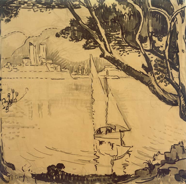 „Pointe de Bacon“ von Paul Signac – farbenfrohe neoimpressionistische Küstenlandschaft mit Felsen, Meer und mediterranem Licht.