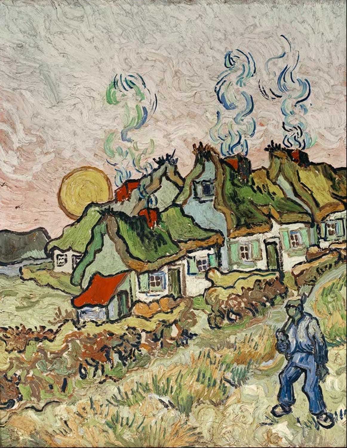 Bauernhäuser bei Sonnenuntergang von Vincent van Gogh