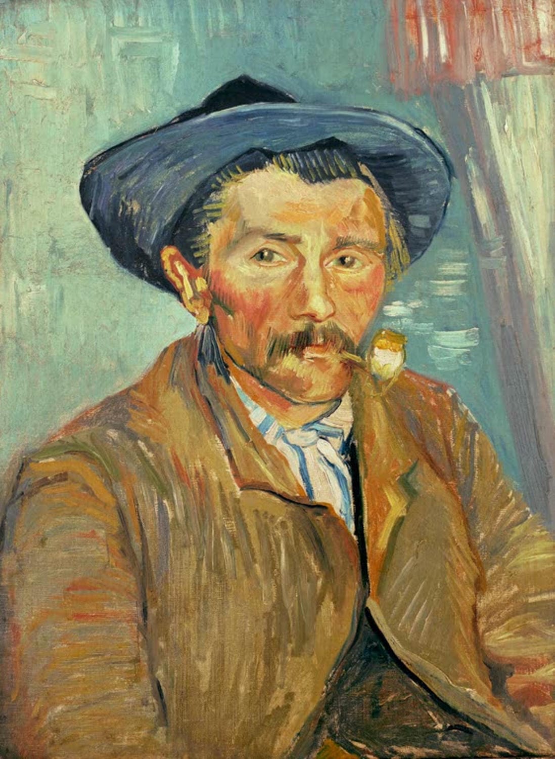 Porträt eines Mannes mit Pfeife in ausdrucksstarken Pinselstrichen von Vincent van Gogh.