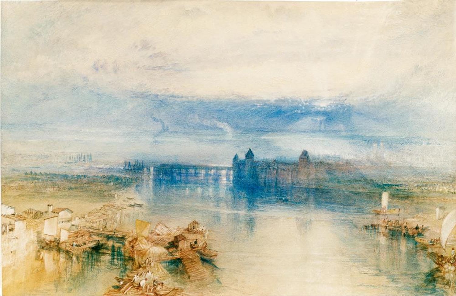 Kunstdruck von 'Konstanz' von William Turner – stimmungsvolle Aquarell-Landschaft mit sanften Lichtverläufen und Wasserreflexionen.