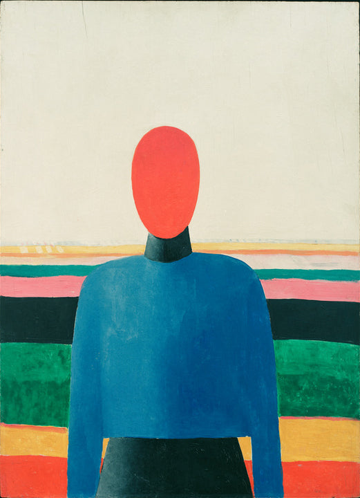 Kunstdruck von Kasimir Malewitschs „Weiblicher Torso“ (1928–1932), ein abstraktes Gemälde eines weiblichen Torsos in kräftigen Farben und klaren Linien.