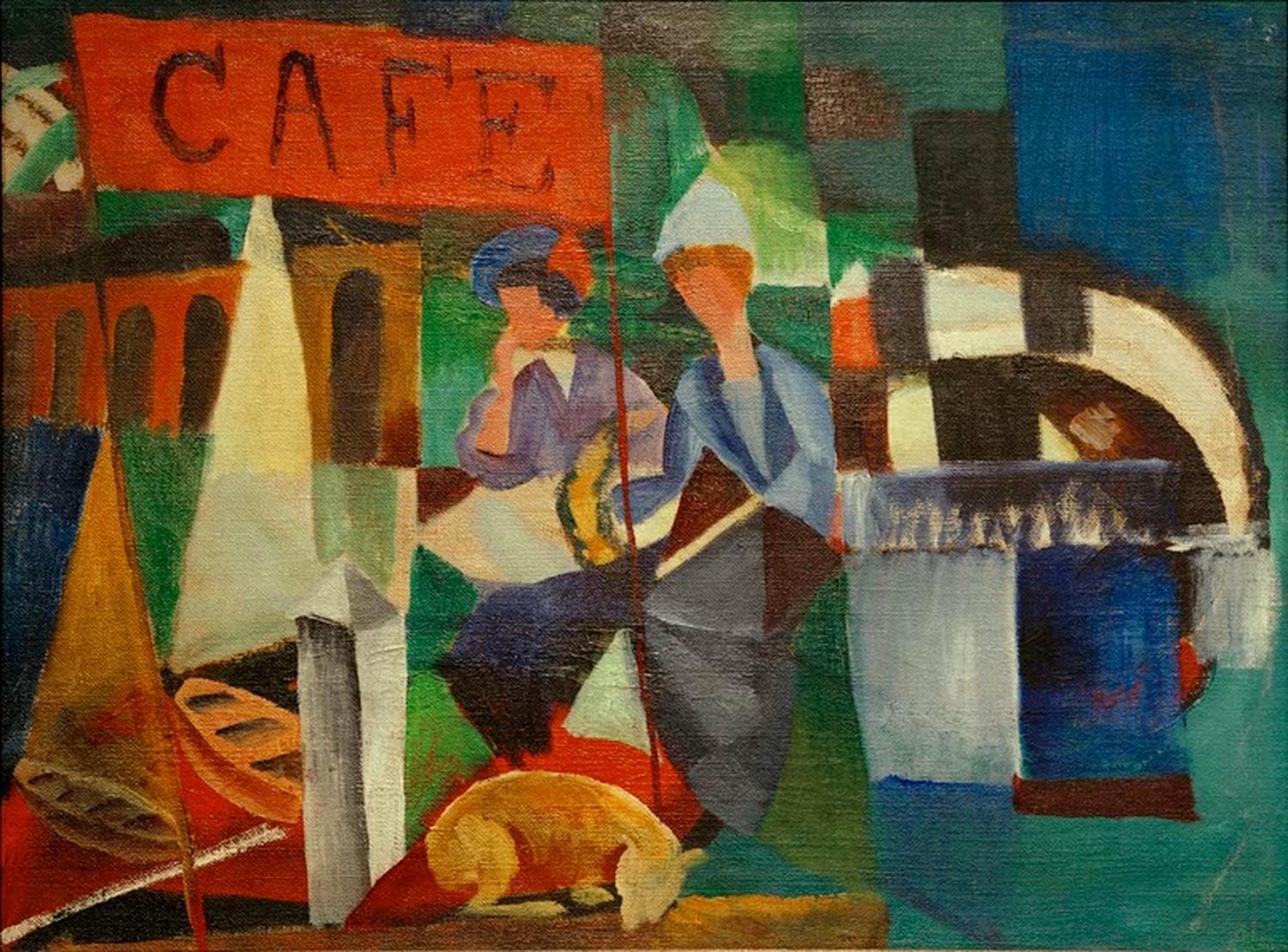 Gemälde Zwei Damen im Café von August Macke mit Frauenfiguren und bunten Flächen