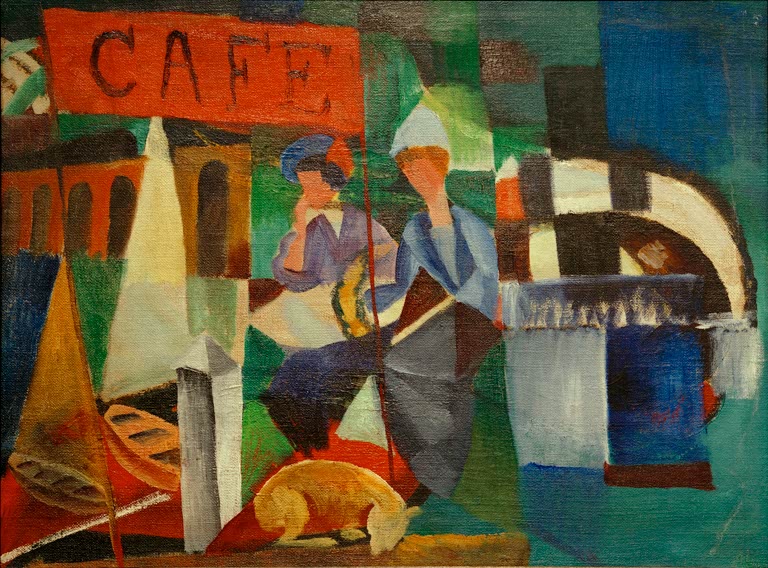 Gemälde Zwei Damen im Café von August Macke mit Frauenfiguren und bunten Flächen