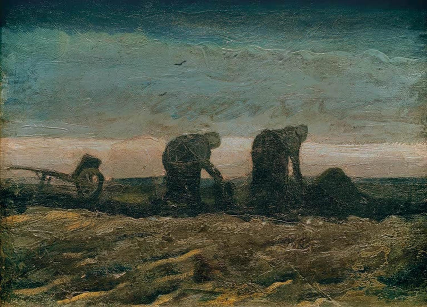 Kunstdruck des Gemäldes „Zwei Frauen auf der Heide“ von Vincent van Gogh mit zwei Frauen zwischen lila Heideblüten, gemalt in leuchtenden Farben und expressiven Pinselstrichen.