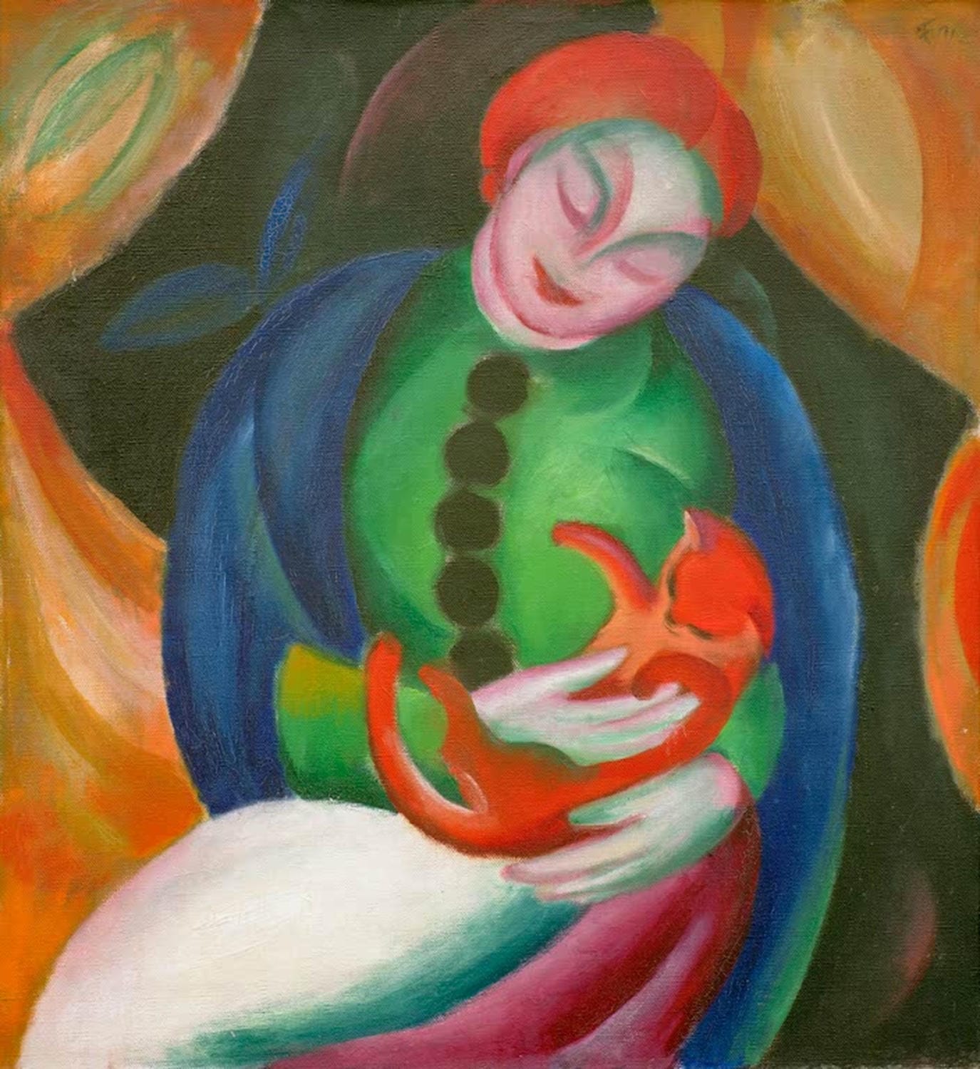 Kunstdruck „Mädchen mit Katze II“ von Franz Marc – liebevolles Porträt eines Mädchens mit Katze als hochwertiger Kunstdruck, auf Leinwand oder Poster, optional gerahmt, handgefertigt in Deutschland.