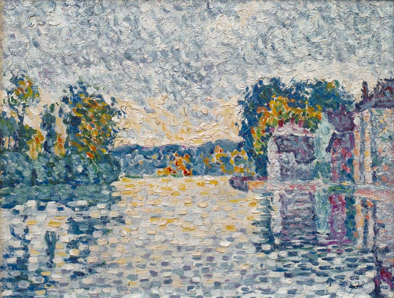 „Die Seine bei Samois“ von Paul Signac – farbenfrohe neoimpressionistische Flusslandschaft mit der Seine und bewachsenen Ufern.