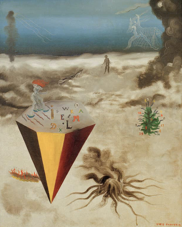 "Er machte, was er wollte" von Yves Tanguy – surreale Landschaft mit abstrakten Formen und Objekten.