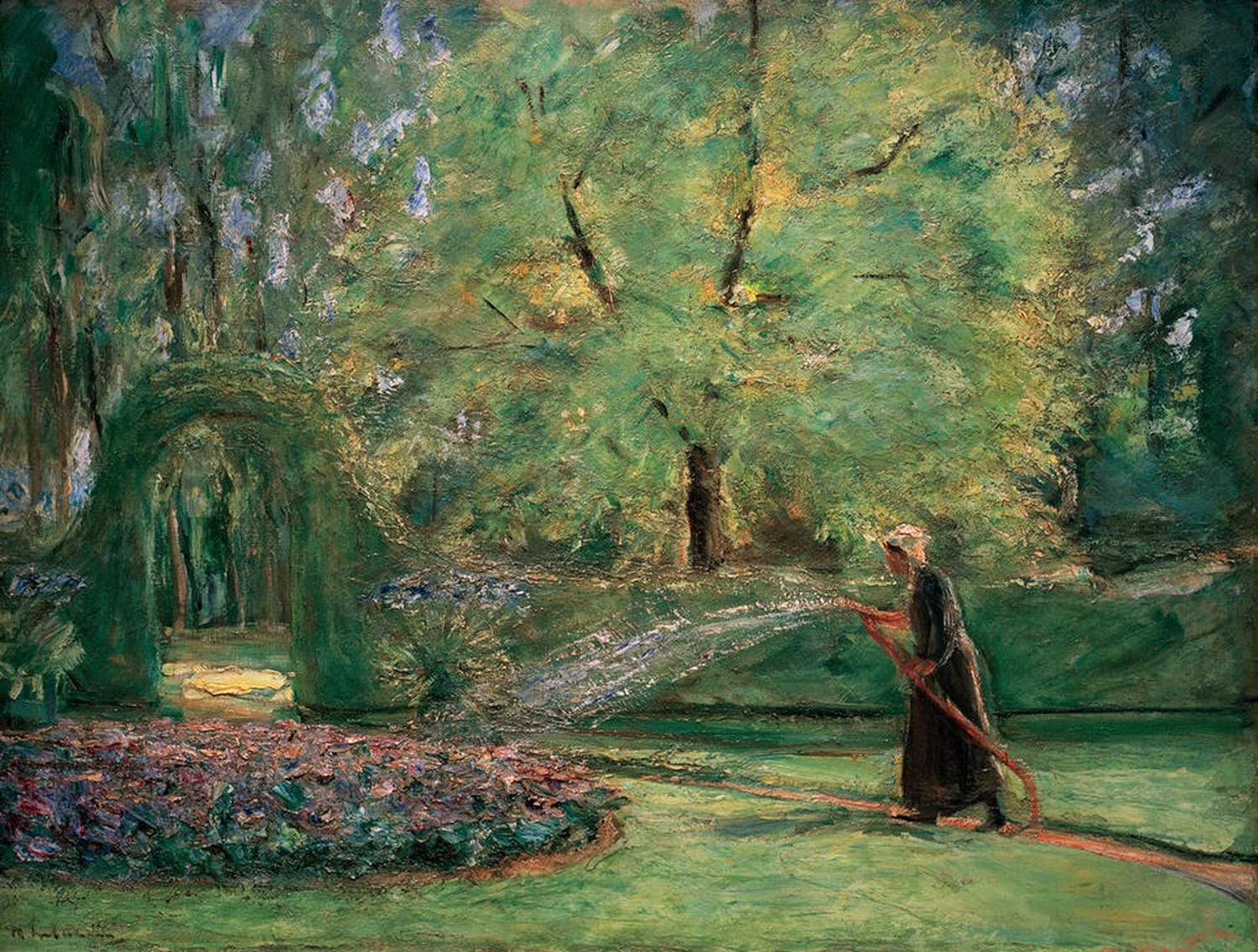 Kunstdruck: Das Rondell im Heckengarten mit Blumensprengerin | Max Liebermann
