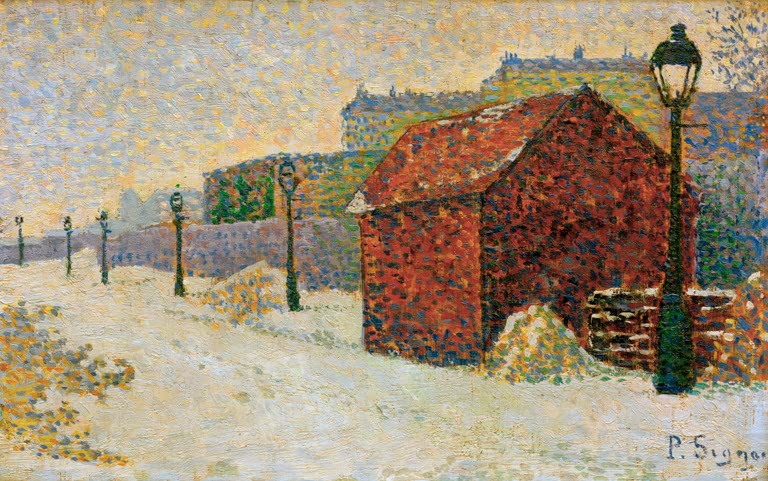 „Montmartre im Schnee“ von Paul Signac – verschneite Pariser Landschaft mit Straßen und Häusern im Viertel Montmartre.