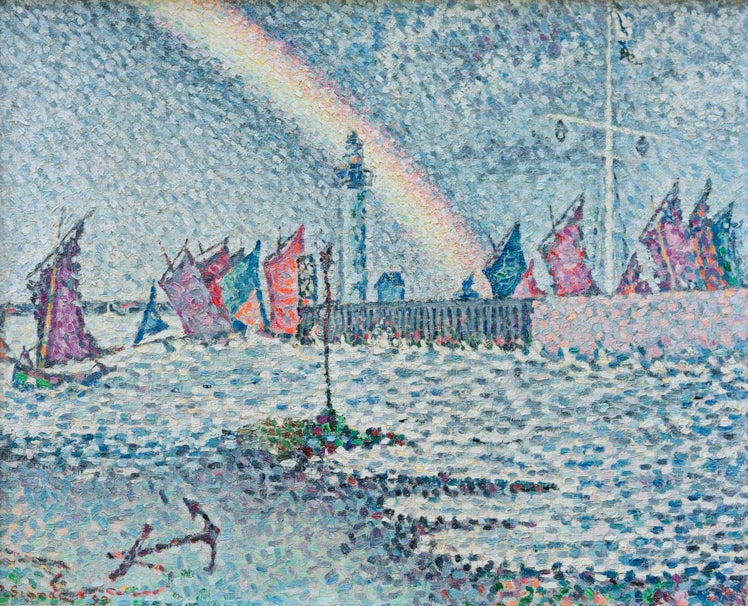 „Hafeneinfahrt von Honfleur“ von Paul Signac – farbenfrohe neoimpressionistische Hafenszene mit Segelbooten und französischer Küstenlandschaft.