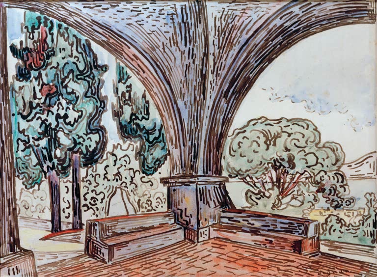 Paul Signac „Saint-Tropez, Kapelle St. Anne“ – hochwertige Reproduktion einer farbenfrohen mediterranen Landschaft mit der Kapelle Sainte-Anne.