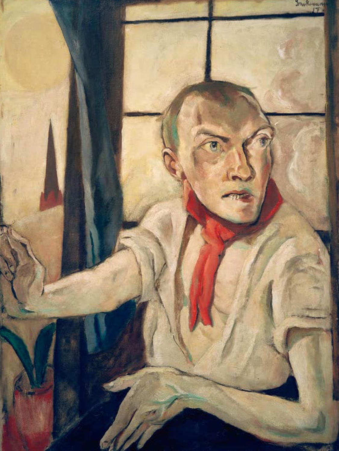 Kunstdruck des Gemäldes „Selbstbildnis mit rotem Schal“ von Max Beckmann 1917