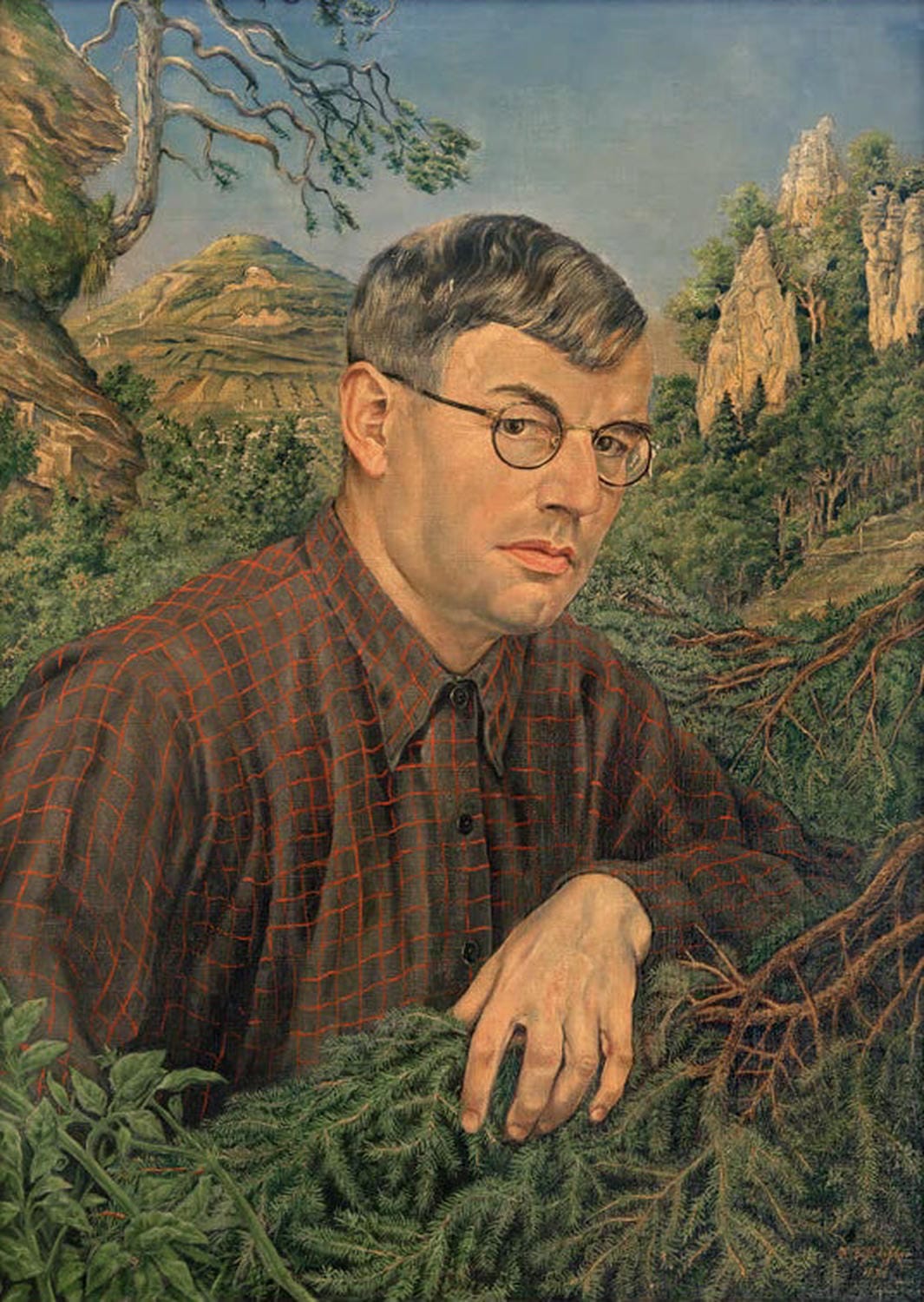 Rudolf Schlichter "Selbstbildnis" – nüchternes Porträt des Künstlers im Stil der Neuen Sachlichkeit.