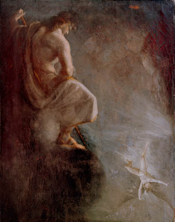 Kunstdruck des Gemäldes Uriel beobacht Satan von Johann Heinrich Füssli