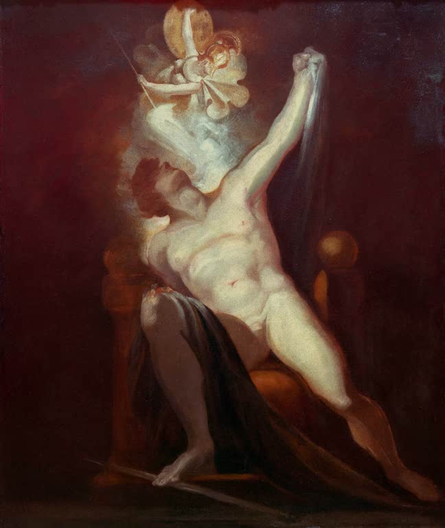 Kunstdruck des Gemäldes Satan und Geburt der Sünde von Johann Heinrich Füssli