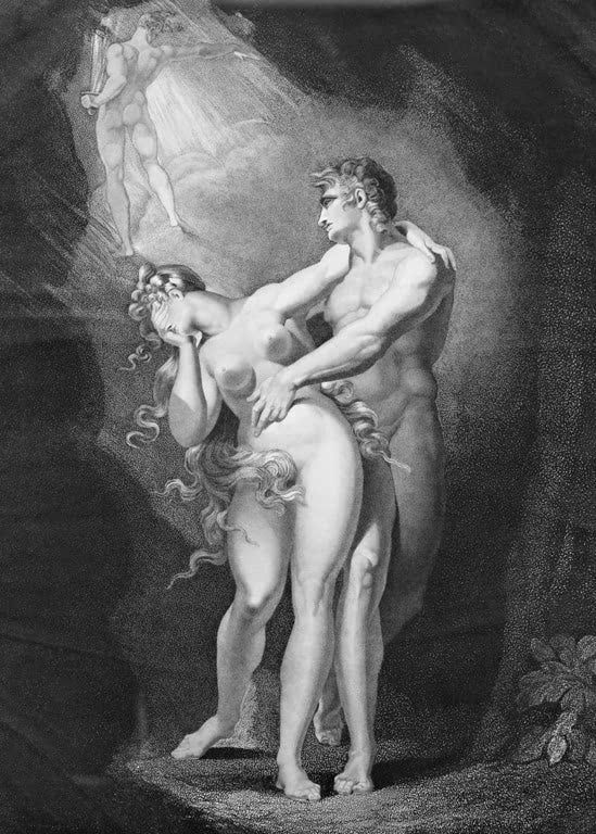 Kunstdruck des Gemäldes Die Vertreibung von Adam und Eva aus dem Paradies von Johann Heinrich Füssli