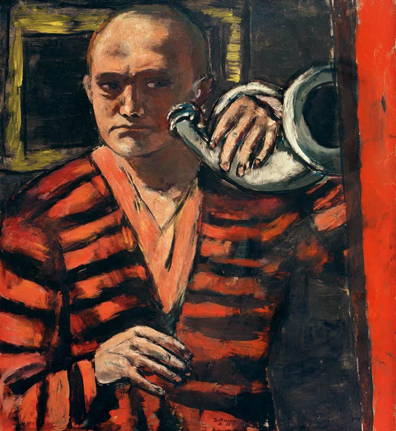 Kunstdruck des Gemäldes „Selbstbildnis mit Horn“ von Max Beckmann 1938