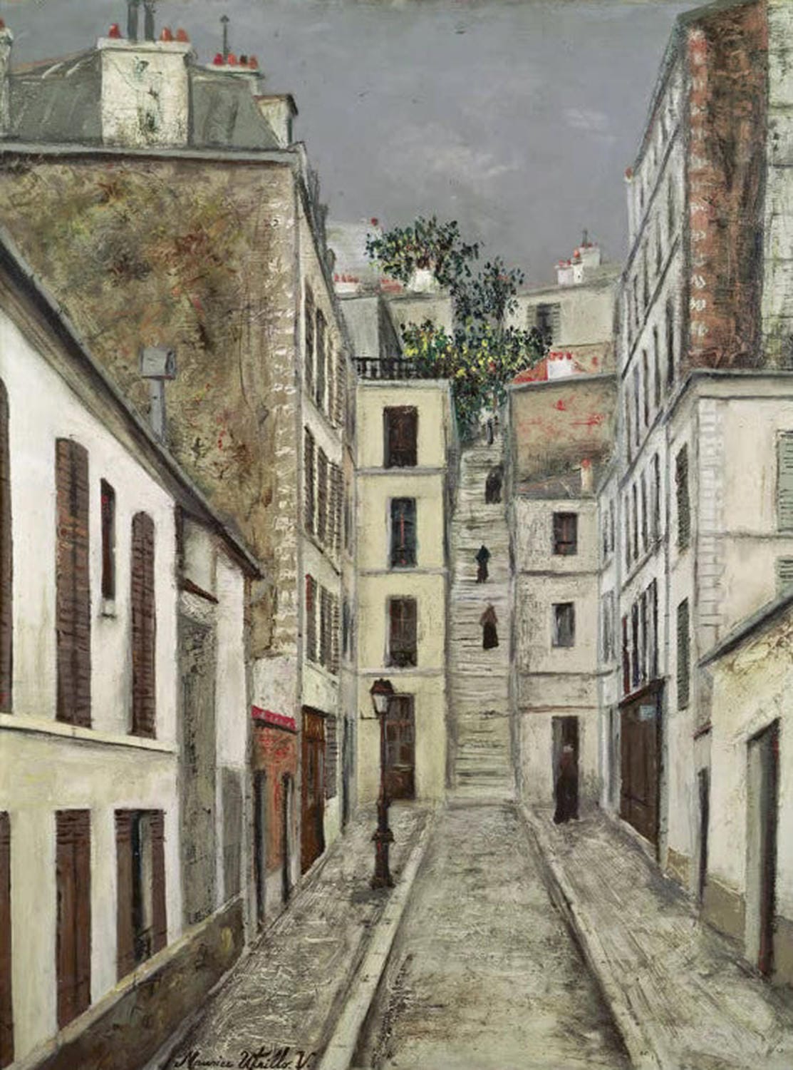 "L'Impasse Cottin à Paris" – pastose Stadtlandschaft von Maurice Utrillo im Pariser Montmartre.