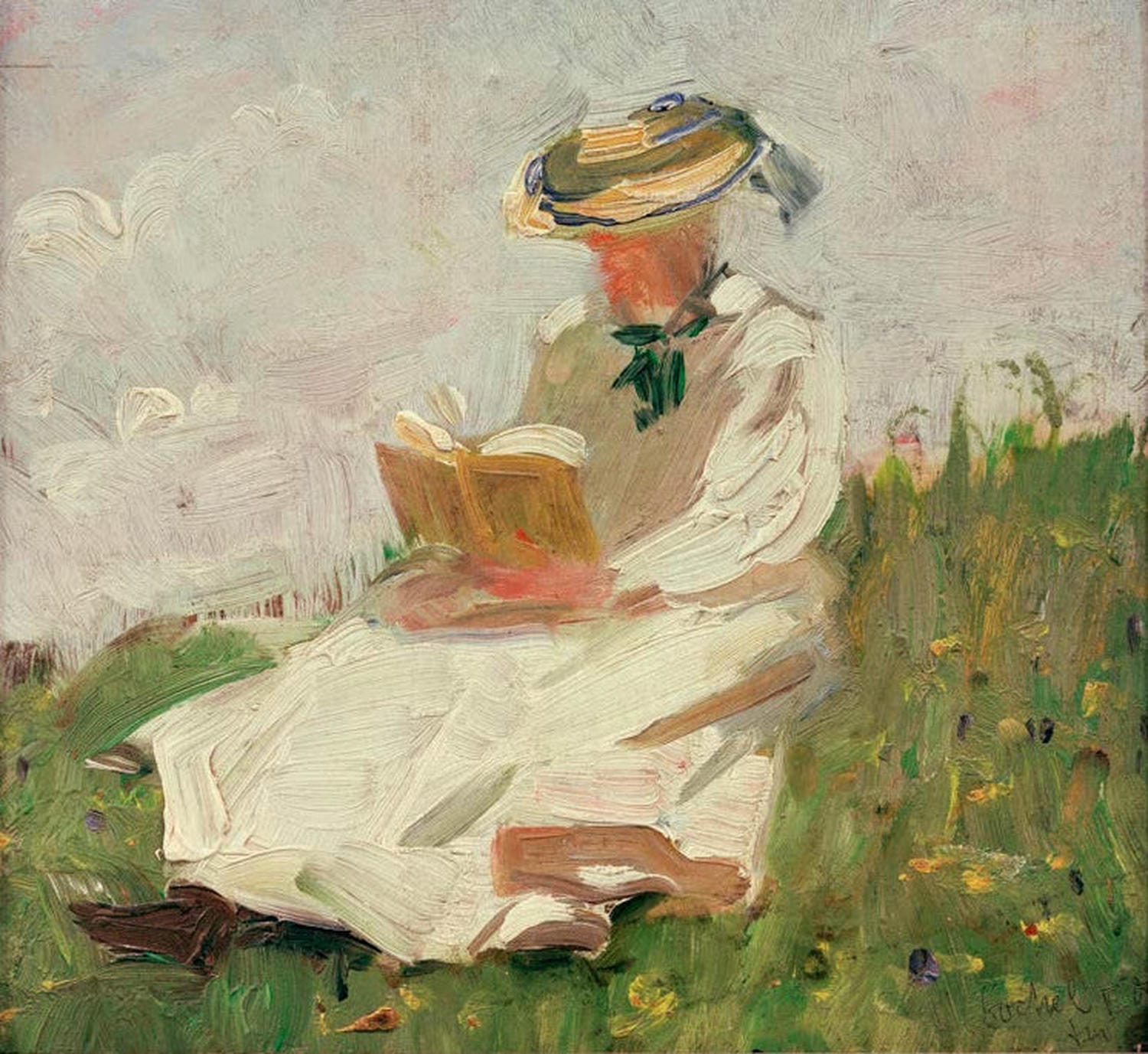 Kunstdruck „Lesende Frau im Grünen“ von Franz Marc – friedvolles Frauenporträt in grüner Landschaft als hochwertiger Kunstdruck, auf Leinwand oder Poster, optional gerahmt, handgefertigt in Deutschland.