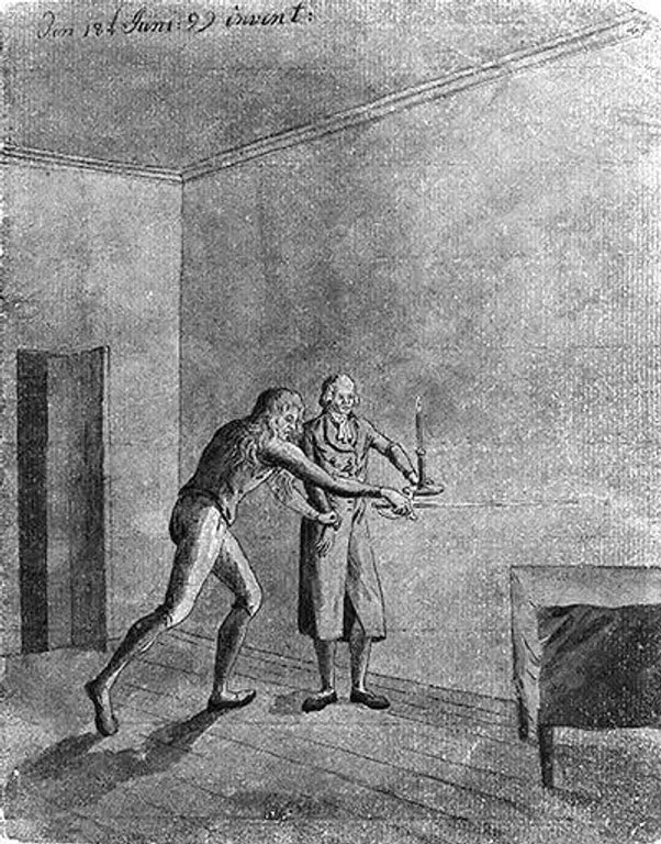 „Szene aus Schillers ‚Die Räuber‘ – Franz und Daniel“ von Caspar David Friedrich – Darstellung der Figuren Franz und Daniel aus Schillers Drama.