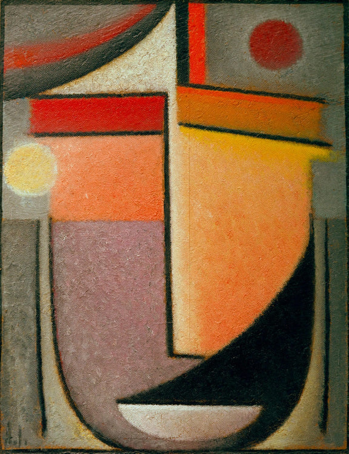 Kunstdruck von Alexej von Jawlenskys Abstrakter Kopf: Morgenlicht. Abstrakte Darstellung eines Kopfes, eingefangen in dynamischen Formen und lebendigen Farben, die das Morgenlicht symbolisieren.