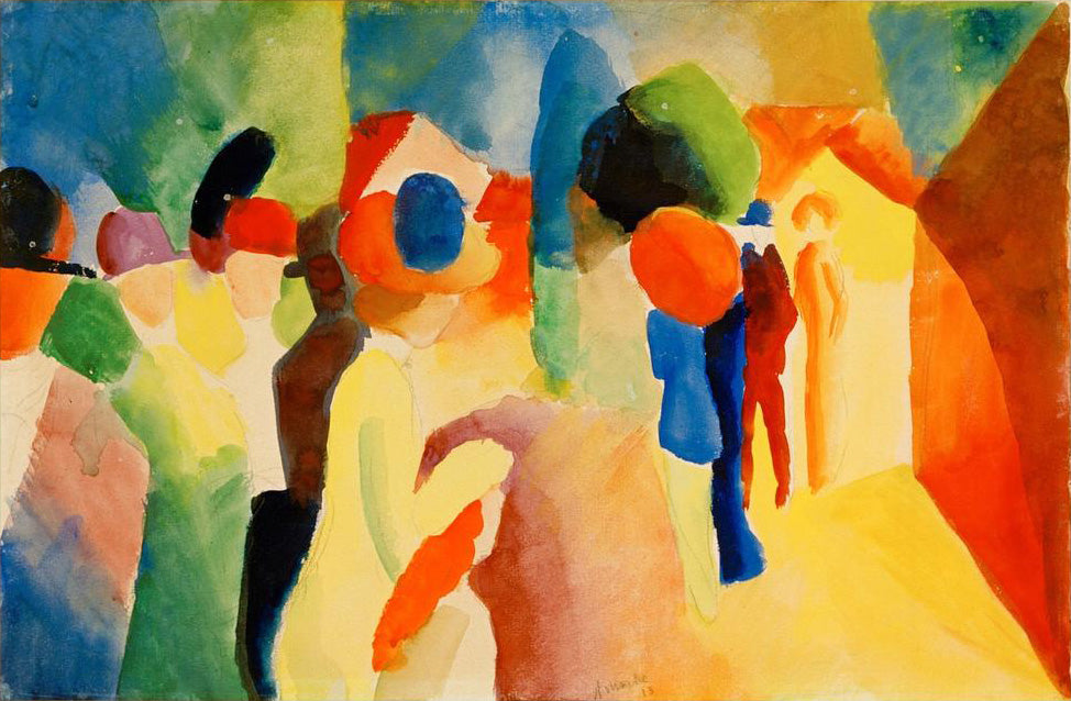 Frau mit gelber Jacke in expressionistischer Farbgebung, Gemälde von August Macke.