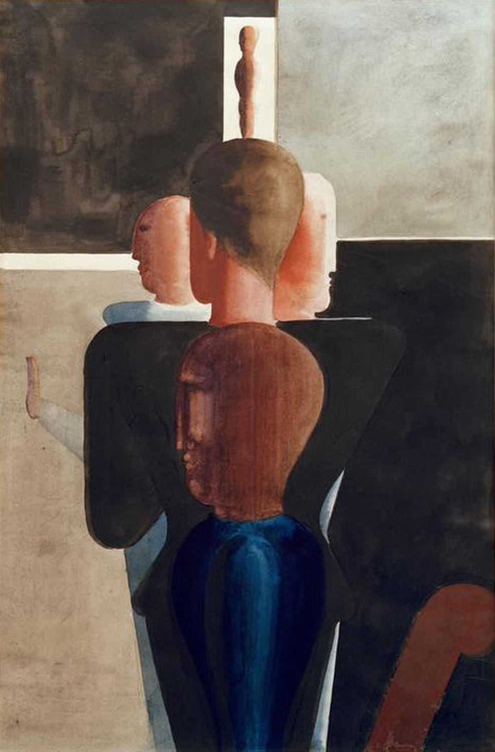 Kunstdruck von Oskar Schlemmers „Konzentrische Gruppe im Raum“ (1925), ein abstraktes Gemälde mit Figuren in einem Raum.